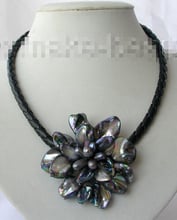 Free shipping >>>>>>classic black baroque freshwater pearl shell flower leather necklace 2024 - buy cheap