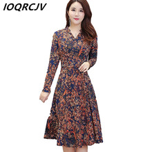 Spring fashion Floral Dress Women Sexy slim long sleeve V-neck Middle-Aged A-Line Midi Plus Size 5XL Women Dress 2019 Ladies 2024 - buy cheap