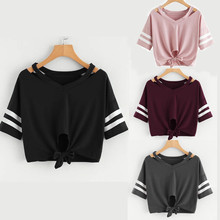 Cute Daily Shirt Women Streetwear Bow Knot Hollow Out Short Sleeve O Neck Short Blouse Casual Loose Tops Camiseta Mujer#Sw 2024 - buy cheap