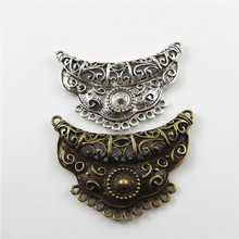Juta wang conector de pingentes banhados, 6 peças de amuletos de bronze antigo e cor prata, decoração de acessórios de joias 63*44*6mm 2024 - compre barato