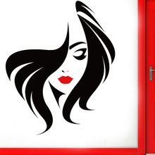 Hair Salon Hairstyle Wall Glass Door Window Vinyl Sticker Beauty Salon Woman Face With Red Lip Wall Decal DIY Murals SL03 2024 - buy cheap