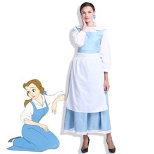 Для взрослых женщин, Красавица и чудовище, Белль, синее платье горничной, карнавальный костюм 2024 - купить недорого