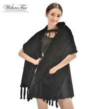 Women New Natural Knitted Fur Scarf Shawl Winter Warm Mink Fur Scarves With Pocket Hot Sale Fur Poncho With Tassel 2024 - buy cheap