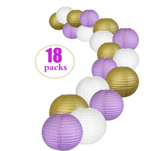 18 Packs 6"-12" White Purple Gold Chinese Paper Lantern Assorted Sizes lampion for Wedding Babyshower Outdoor Hanging Decor Favo 2024 - compre barato