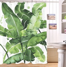 Cortinas de ducha de plantas tropicales verdes para baño, cortina para el baño con tejido de poliéster, conjunto de ganchos con estampado de hojas de plátano 2024 - compra barato