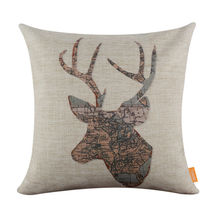 LINKWELL 18x18" Vintage Deer Head Elk World Map Accent Burlap Cushion Cover Throw Pillowcase Animal Lover 2024 - buy cheap