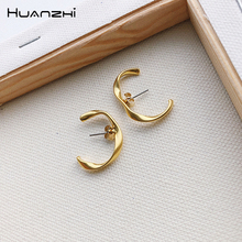 HUANZHI 2019 new Korean Design Fashion Simple Bending Texture Mountain Gold Metal Stud Earrings for Women Girl Party Gift 2024 - buy cheap