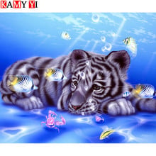 5d diy pintura diamante tigre peixe broca completa strass ponto cruz kits bordado artesanato presente de natal 2024 - compre barato