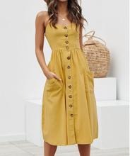 Dress Summer Vestidos Women Beach Spaghetti Strap Sleeveless Button Long Dresses 2024 - buy cheap