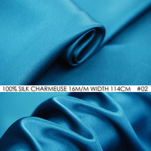 SILK CHARMEUSE SATIN 114cm width 16momme/100% Pure Mulberry Silk Fabric/Patchwork Wedding Dress Sewing Fabric Peacock Blue NO 02 2024 - buy cheap
