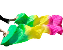 Abanico para danza del vientre de seda de alta calidad, 100% de baile de seda Real, 1 par, 2018x90 cm, verde, amarillo y rosa, 180 2024 - compra barato