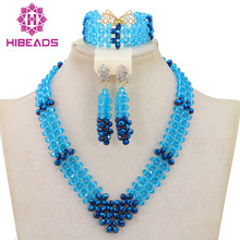 Gold Costume Nigerian Wedding African Bridal Jewelry Set Trendy Heart Sky Blue Crystal Jewelry Beads Set Free ShippingABL978 2024 - buy cheap