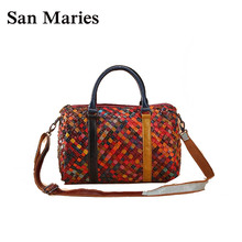 San Maries NEW Oil Wax Cowhide Handmade Woven Vintage Messenger Bags For Women Genuine Leather Handbag Ladies Tote Bags 2024 - buy cheap
