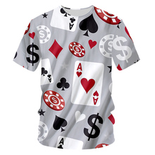 Camiseta de pôquer divertido, camiseta de verão, estilo harajuku, 3d, estampa de pôquer, moda, tamanho grande, 7xg, roupa de hip hop, masculina 2024 - compre barato