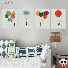 Moderno e minimalista menino cavalheiro balão colorido a4 grande arte impressão cartaz da parede imagem da lona pintura presentes quarto casa deco 2024 - compre barato