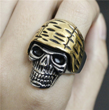 Drop Ship Size 8-14 Golden Biker Helmet Skull Ring 316L Stainless Steel Man Boy Punk Style Rock Man Golden Cap Biker Ring 2024 - buy cheap