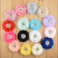 80pcs/lot 3'' Beaded Chiffon Flower Sew Pearl Rhinestone Chiffon Ruffled Flower For Headband Hair Accessories Wholesale Flowers 2024 - buy cheap