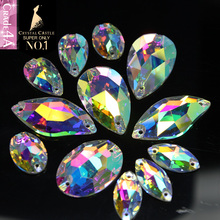 Crystal Castle 4A Glass Gemstones For Clothes Oval Drop Navette Leaf Clear White AB Flatback Strass Sew On Rhinestones 4ASWO2S 2024 - buy cheap