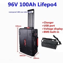Lifepo4-batería de litio portátil de 96V, 100Ah, 80Ah, 60Ah, con BMS, Carcasa de ABS impermeable para carretilla elevadora de 8000w, Energía solar + cargador de 10A 2024 - compra barato