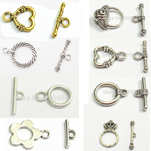 100 sets/bag  Vintage Silver/Gold  Alloy Flower/Crown/Heart/Round Shape Toggle Hook Clasps .Size Around :20mm*15mm 2024 - buy cheap