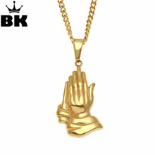 Gold Tone Stainless Steel Praying Hand Buddhist Hand Pendant Necklace For Christian Apostle Necklace Free 3mm 24inch Cuban Chain 2024 - buy cheap