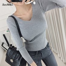 Outono v pescoço camisola de malha moda das mulheres suéteres 2021 inverno topos pullovesr coreano malhas roupas pull femme 2024 - compre barato