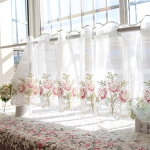 Cortina de janela bordada meia-cortina transparente floral pura para cozinha armário porta triagem 2024 - compre barato