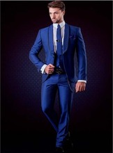 New arrival Custom Made Groomsmen bule Groom Tuxedos Purple Men Suits Wedding Best Man prom party Blazer(Jacket+Pants+vest+Tie) 2024 - buy cheap