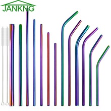 JANKNG 2 Pcs Colorful Rainbow Straw 304 Stainless Steel 16/19/21/23/26cm Straws 6/8/12mm Reusable Bent Metal Drink Straw Brush 2024 - buy cheap