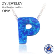 Beautiful 8.5x10mm Synthetic Letter P Blue Opal Pendant Silver Plated Necklace For Women 2024 - buy cheap