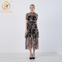 Vestido de alta calidad de lujo de diseño de pasarela de autorretrato nuevo de malla bordado de lentejuelas vestido de flores de verano Maxi vestido largo 2024 - compra barato