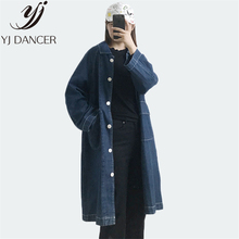 2018 inverno novo plus size moda feminina casual lapela oversize trench denim casaco longo blusão outwear casaco feminino ljj0220 2024 - compre barato