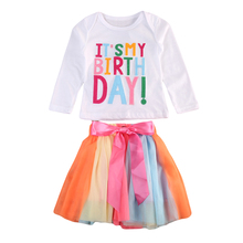 Citgeett/комплект из 2 предметов для маленьких девочек; Радужная футболка для малышей + разноцветная кружевная юбка-пачка; Комплекты одежды; Одежда принцессы на день рождения; От 2 до 6 лет 2024 - купить недорого