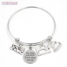 Sewing Lover Gifts Expandable Wire Stainless Steel Bangle I Love Sewing Charm Bracelets For Women Gifts Pulsera 2024 - buy cheap