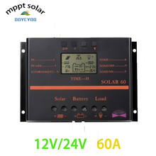 OOYCYOO 60A Solar charge Controller LCD PV panel Battery Charge Controller 12V 24V Solar system Home indoor use 5V usb 2024 - buy cheap