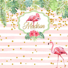 custom Pink And White Striped Flamingo Leaves Polka Dot backdrops High quality Computer print party background 2024 - buy cheap