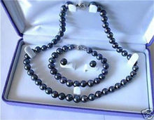 Charming!7-8mm Black pearl necklace bracelet earring set women hot sale  jewelry wholesale and retail 2024 - buy cheap