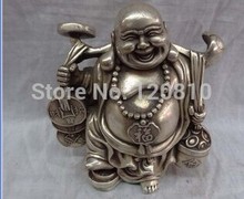 China Silver YuanBao Coin RuYi Fu Happy Laughing Maitreya Buddha Bronze Statue 2024 - buy cheap