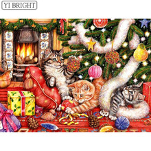 5d faça você mesmo pintura de diamante gatos perfuração completa ponto cruz quadrado bordado kit completo decoração de natal arte de parede xy1 2024 - compre barato