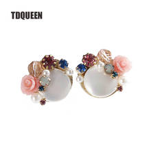 TDQUEEN Stud Earrings Trendy Round Shell Flower Crystal Bead Earings Fashion Jewelry Ear Stud Earrings 2017 for Women 2024 - buy cheap