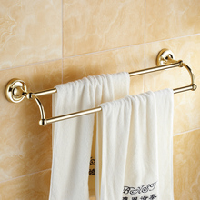 Toalleros dorado pulido barras de toalla de latón macizo montado en la pared del baño 2 Soporte de toalla de capas Set de accesorios de baño 2024 - compra barato
