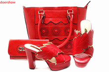 doershow New Arrival African Wedding Shoes and Bag Set red Color Italian Shoes with Matching Bags Nigerian Women party!HBR1-1 2024 - buy cheap