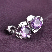 Special store 925-sterling-silver Female Lovely romantic Heart kiss purple jewelry stud earrings women 2024 - buy cheap