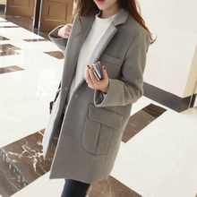 Женское пальто с длинным рукавом, Осеннее/зимнее, серое, с отложным воротником 2024 - купить недорого
