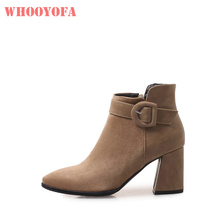 New Hot  Quality Winter Sweet Apricot Women Ankle Riding Boots Lady Casual Shoes Square Heel WK81 Plus Big Size 10 32 45 47 2024 - buy cheap