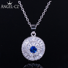 Angcz tendência real azul strass cristal redondo colar com pingente brilhante cz mulheres moda 2019 joias de verão an012 2024 - compre barato