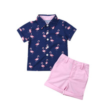 Casual Kids Baby Boys Clothes Sets Flamingos T-shirt Tops Button Shorts 2Pcs Kids Boy Cotton Clothes Holiday Summer Outfits 1-6Y 2024 - buy cheap