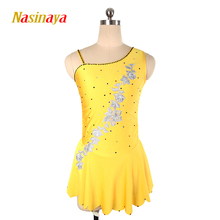 Figure Skating Dress Customized Competition Ice Skating Skirt for Girl Women Kids Gymnastics Yellow silver flower 2024 - buy cheap