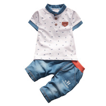 Детский комплект одежды для мальчиков BibiCola, летний спортивный костюм из 2 предметов, Повседневная футболка и джинсовые шорты для мальчиков, Детская Хлопковая одежда 2024 - купить недорого