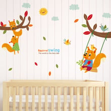 DIY Squirrel Swing Wall Stickers Creative Tree Branch Wall Art Animal Home Decor Decals for Kids Rooms Kindergarten Decoration 2024 - buy cheap